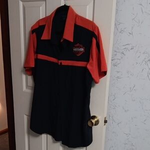 Harley-Davidson Men's Black and Orange Casual Shirt